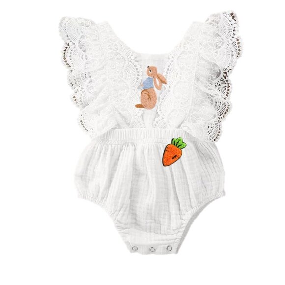 Peter Rabbit White Lace Romper Boho First Birthday Outfit Dress Clothes Easter